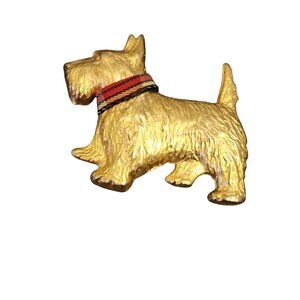Super Cute Vintage Scottie Dog Brooch With Ribbon Collar (A5710)